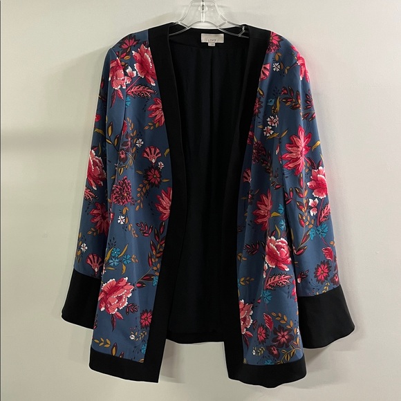 LOFT Dramatic Floral Open Front Black Border Party Travel Career Multi Jacket 16 - Picture 2 of 16